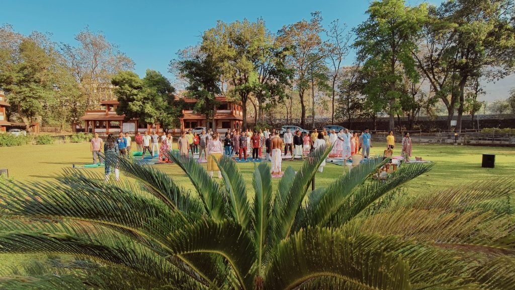 Group in flower meditate